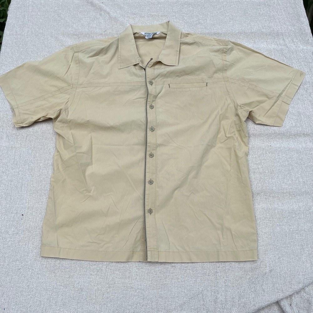 Vintage Horny Toad Mens Large Tan Cotton Gorpcore Short Sleeve Button Down Shirt